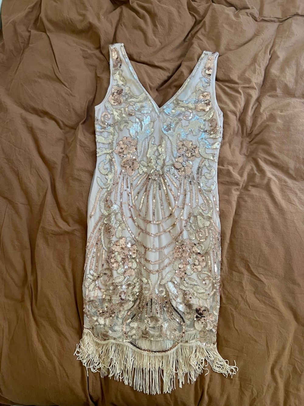 Main Strip Ivory Sequin & Fringe Mini Dress